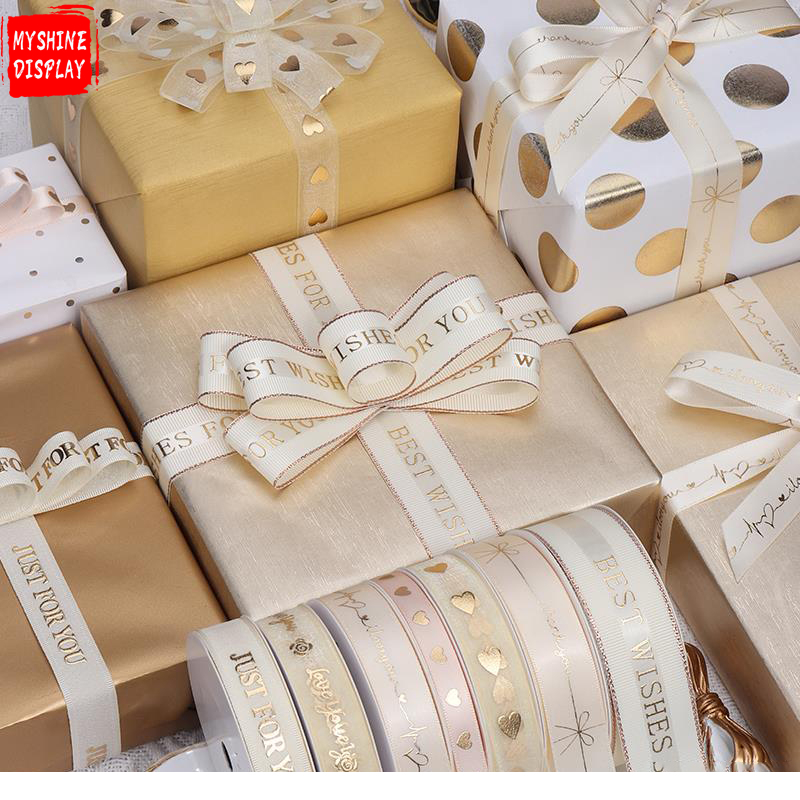 High Quality Gift Ribbon Screen Printed Just For You Satin Organza Edge Ribbon With Logo Ribbon For Gift Wrap