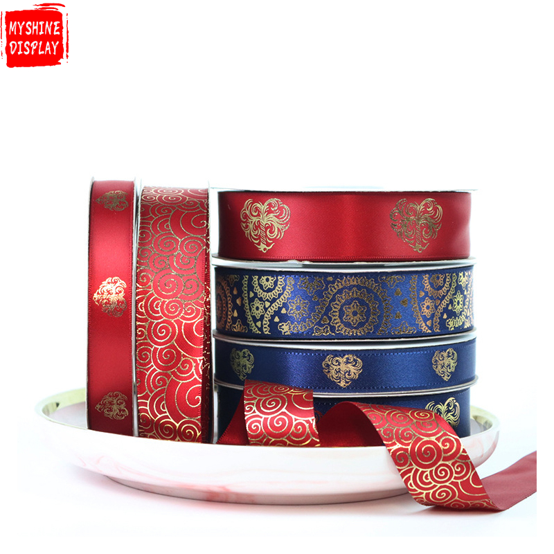 Wholesale Satin Personal Ribbon Brand Name Embossed Gold Logo Printed Ribbon For Gift Wrapping