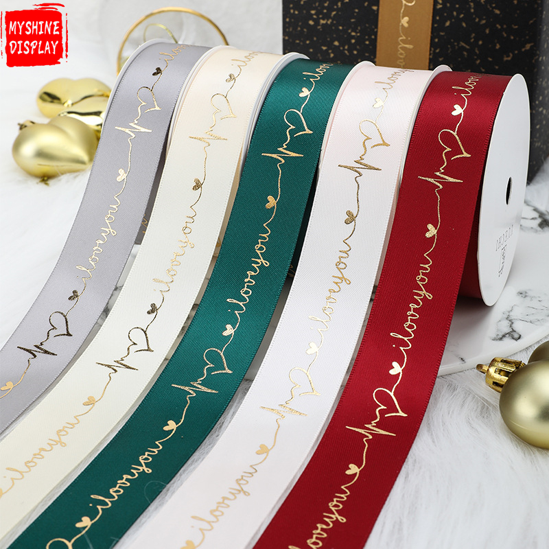 Foil Printed Satin Ribbon Hot Sale Factory Wired Wreath Ribbons With Logo Embossedlogo Printed Gift Ribbons Printed Ribbon Custom