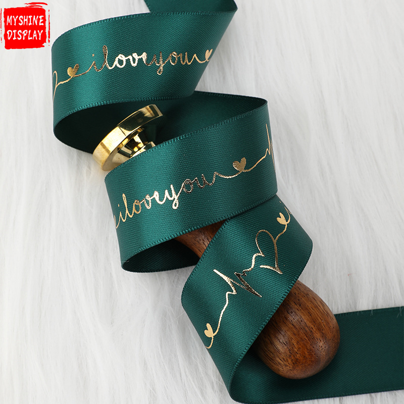 Foil Printed Satin Ribbon Hot Sale Factory Wired Wreath Ribbons With Logo Embossedlogo Printed Gift Ribbons Printed Ribbon Custom