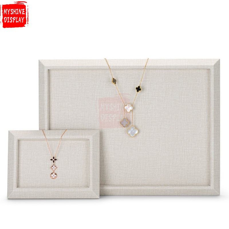 Beige PU leather flat jewelry display tray