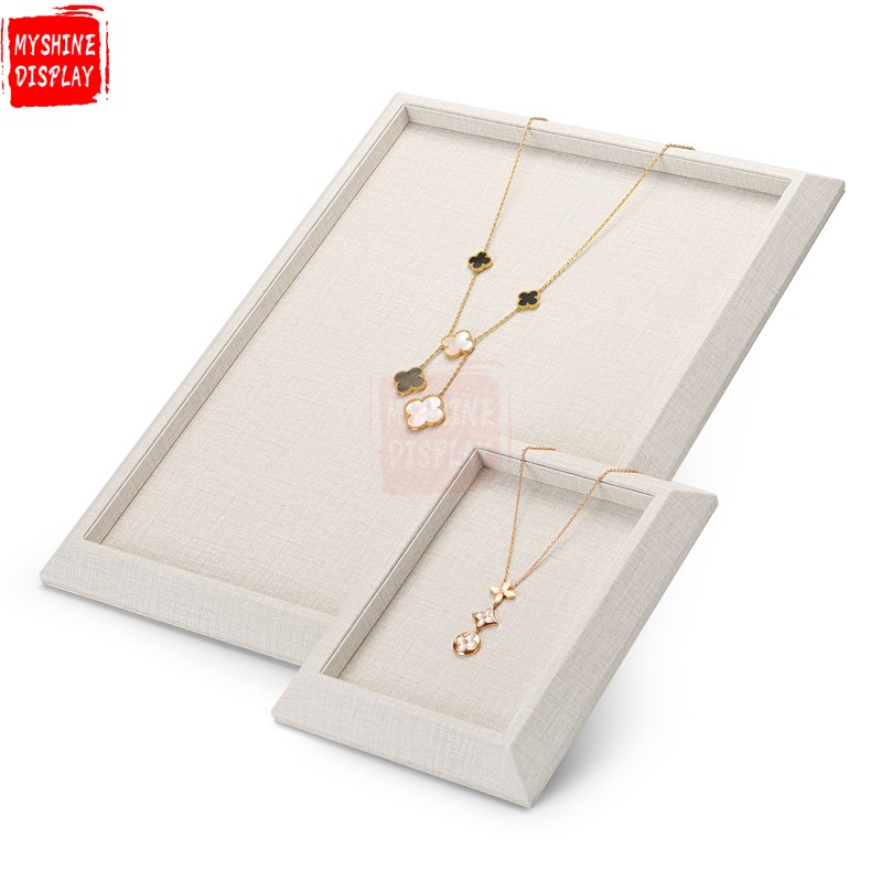 Beige PU leather flat jewelry display tray