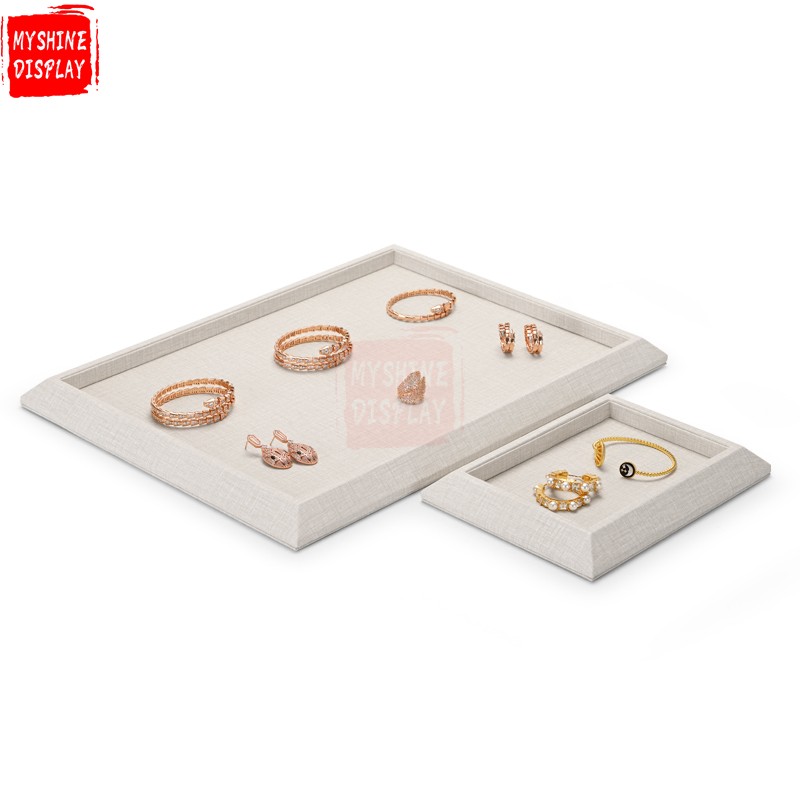 Beige PU leather flat jewelry display tray