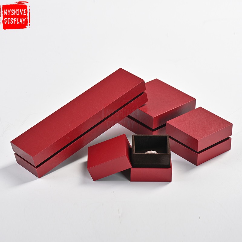 Custom logo red leatherette paper jewelry packaging box Cardboard Ring Custom Logo White Luxury Jewelry Paper Gift Box Packaging